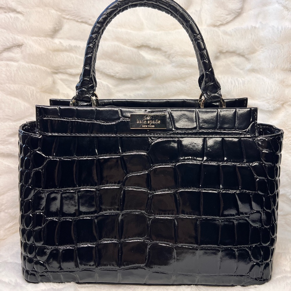 kate spade Black Croc-Embossed Patent Leather Satchel